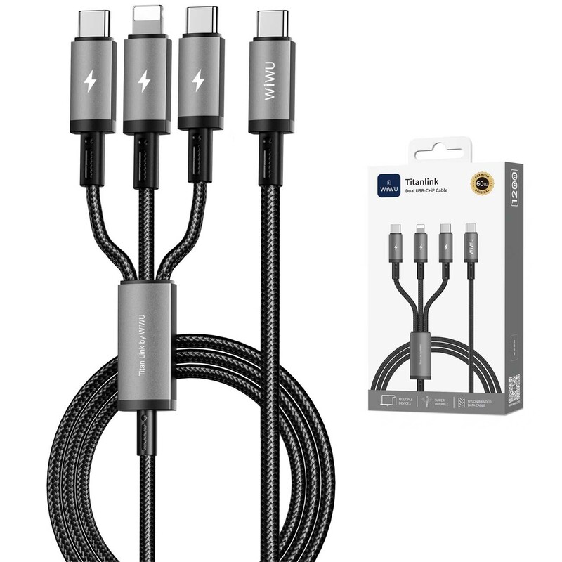 کابل شارژ چند سر تایپ‌سی به تایپ‌سی و لایتنینگ 60 وات 1.2 متری ویوو Wi-C060