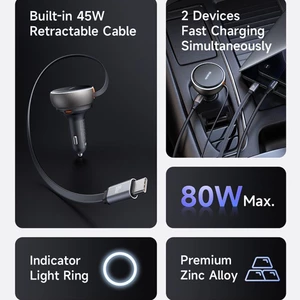 شارژر فندکی فست شارژ تایپ سی و یو اس بی با کابل جمع شونده داخل خودرو ماشین کامیون مک دودو