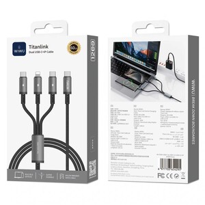 خرید کابل شارژ چند سر تایپ‌سی به تایپ‌سی و لایتنینگ 60 وات 1.2 متری ویوو