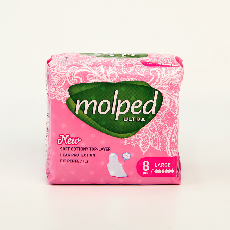 پد بهداشتی مولپد صورتی مدل ضخیم پنبه ای کلاسیک بزرگ بسته تکی 8 عددی