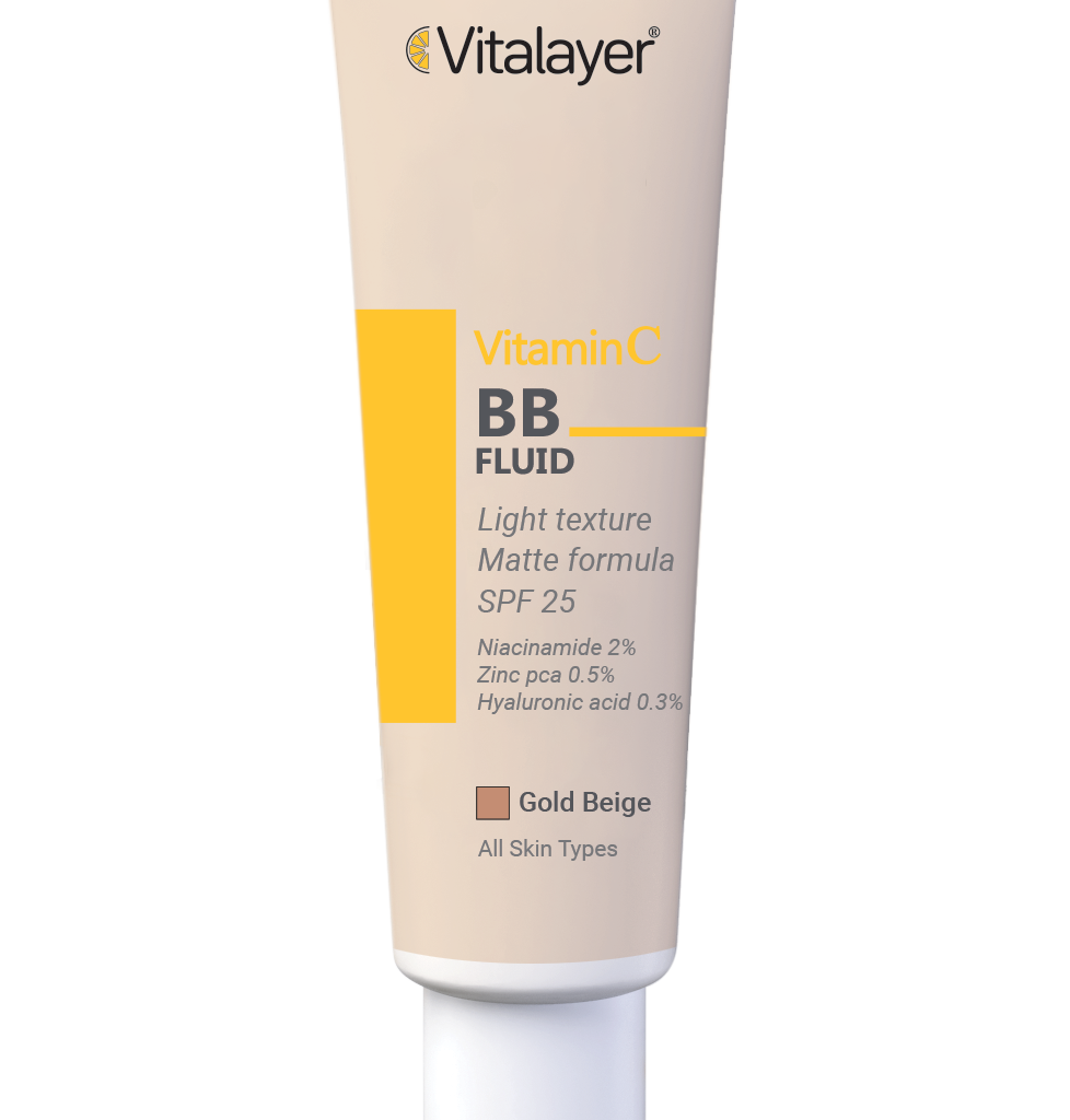 بی بی کرم ویتامین C ویتالیر Vitalayer رنگ Gold Beige حجم 40 میل | فلوئید BB مات با SPF 25