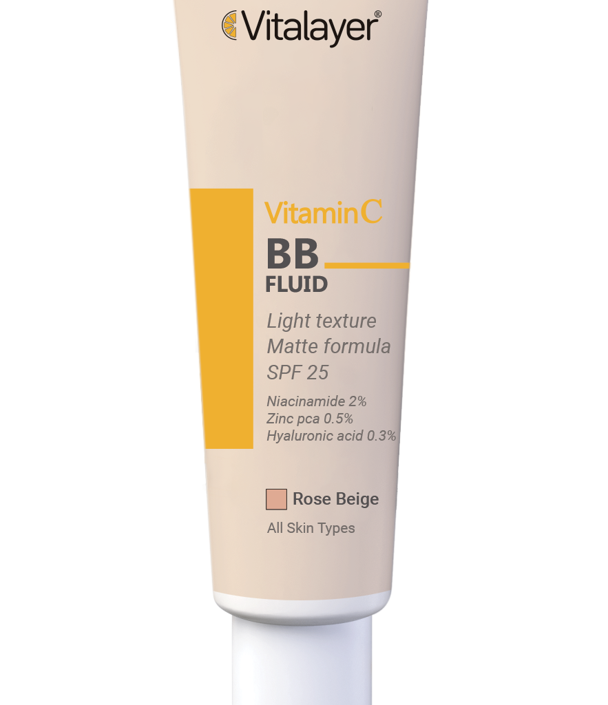 بی بی کرم ویتامین C ویتالیر Vitalayer رنگ Rose Beige حجم 40 میل | فلوئید BB مات با SPF 25