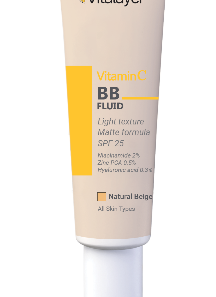 بی بی کرم ویتامین C ویتالیر Vitalayer رنگ Natural Beige حجم 40 میل | فلوئید BB مات با SPF 25
