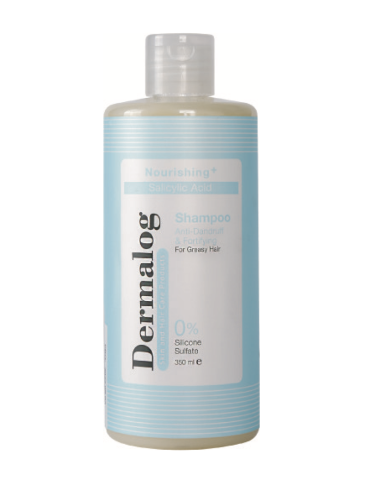 شامپو ضد شوره و تقویتکننده موهای چرب درمالوگ ۳۵۰ میلیلیتر (Dermalog Nourishing+ Salicylic Acid Anti-Dandruff & Fortifying Shampoo for Greasy Hair 350 ml)
