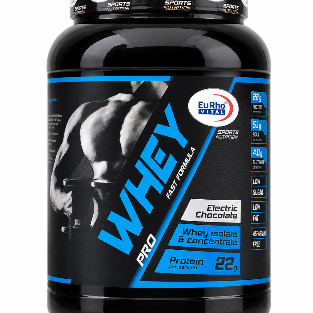 پودر پروتئین وی پرو یوروویتال با طعم شکلات، ۲۲۵۰ گرم (EuRho Vital Whey Pro Fast Formula Whey Isolate & Concentrate – Electric Chocolate, 2250 g)
