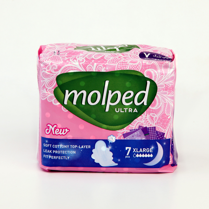 پد بهداشتی مولپد صورتی نازک مدل اولترا خیلی بزرگ بسته تکی 7 عددی