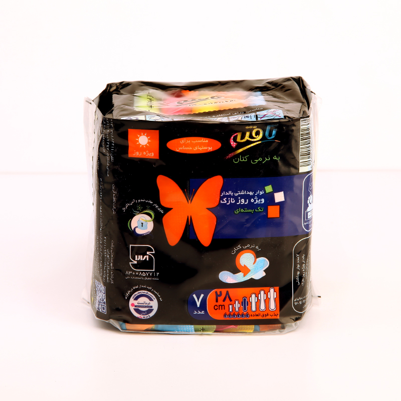 پد بهداشتی بالدار نازک تافته با رویه کتان تک بسته ای ویژه روز 7 عددی