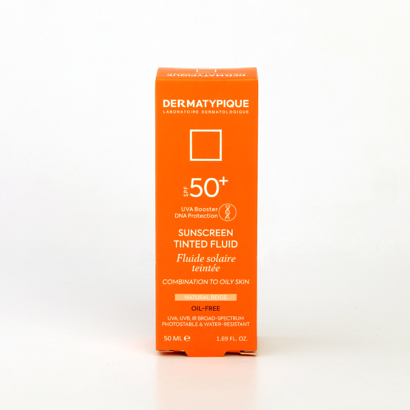 کرم ضدآفتاب رنگی فلوئید درماتیپیک SPF 50+ – مناسب پوست مختلط تا چرب (رنگ Natural Beige)