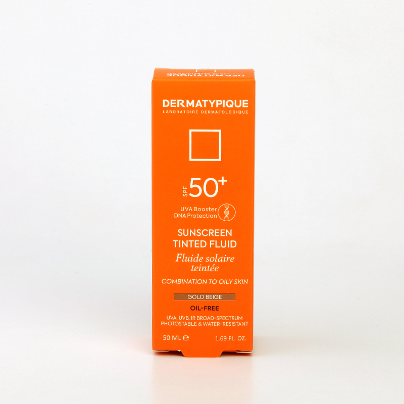 کرم ضدآفتاب رنگی درماتیپیک SPF 50+ مدل Gold Beige (پوست مختلط تا چرب)