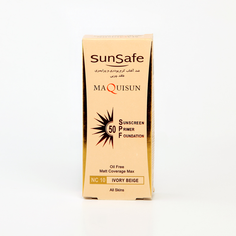 ضدآفتاب کرم‌پودری سان‌سیف MAQUISUN SPF50 – رنگ NC10 آیوری بژ (بدون چربی، پوشش مات و یکدست)