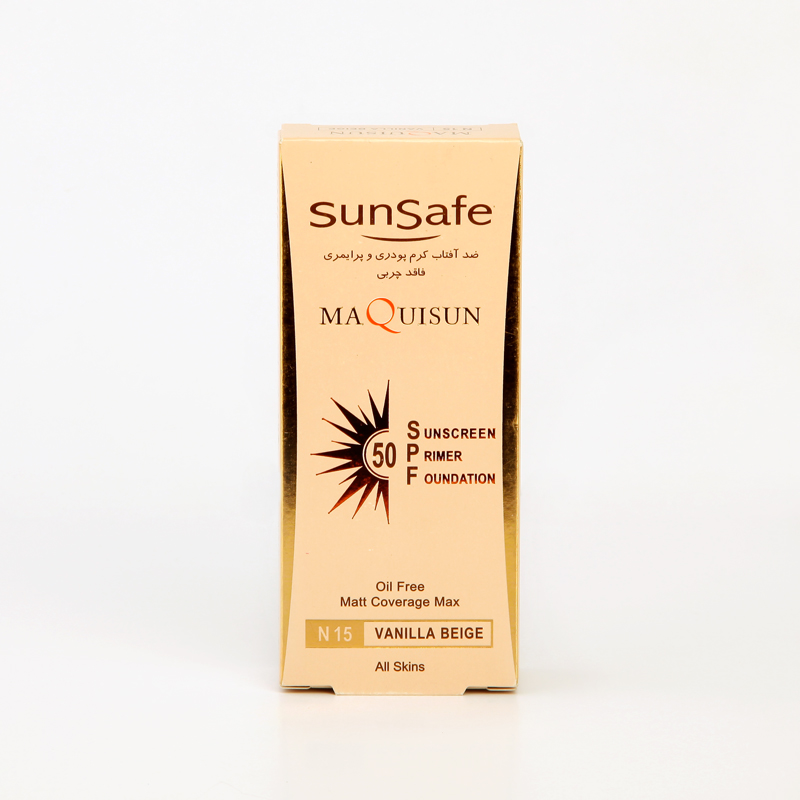 ضدآفتاب کرم‌پودری سان‌سیف MAQUISUN SPF50 – رنگ N15 وانیلا بژ (بدون چربی، پوشش‌دهی بالا)
