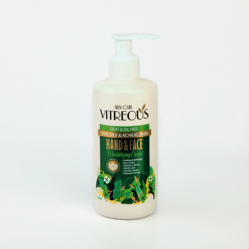 کرم مرطوب‌کننده دست و صورت ویتریوس VITREOUS – مخصوص پوست چرب و آکنه‌ای (سبک و فاقد چربی)