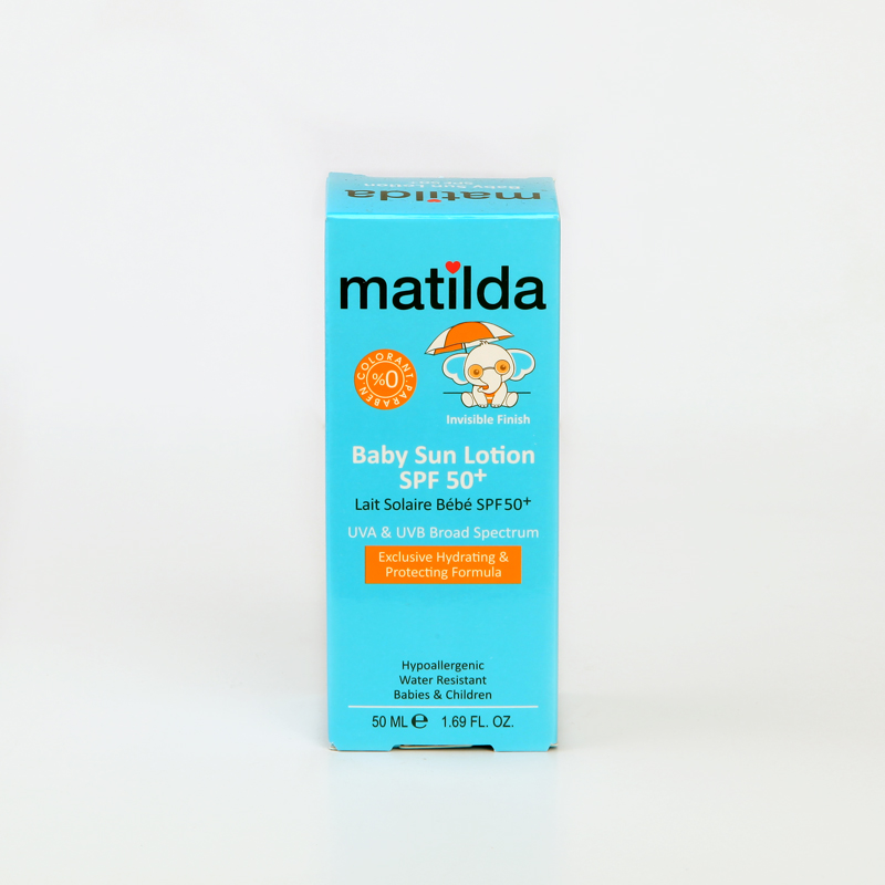 لوسیون ضدآفتاب کودک ماتیلدا SPF 50+ مناسب نوزادان و کودکان حجم 50 میلی‌لیتر