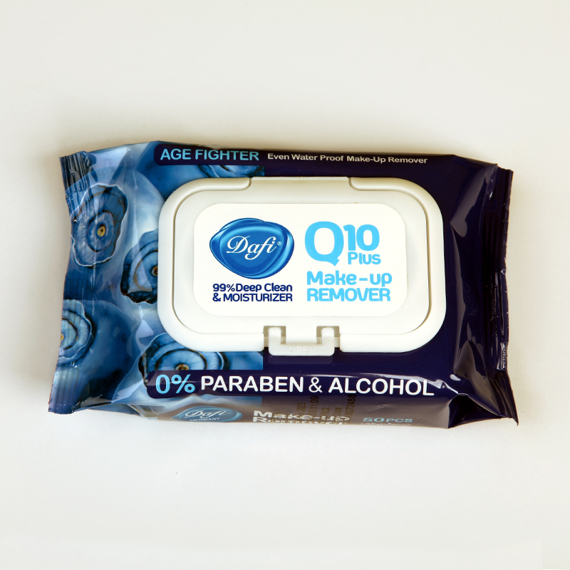 دستمال مرطوب آرایش پاک‌کن دافی مدل Q10 Plus آبی بدون پارابن و الکل