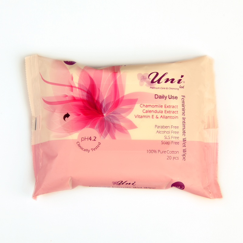 دستمال مرطوب بهداشتی بانوان یونی Uni مدل Daily Use با pH 4.2 – بسته ۲۰ عددی