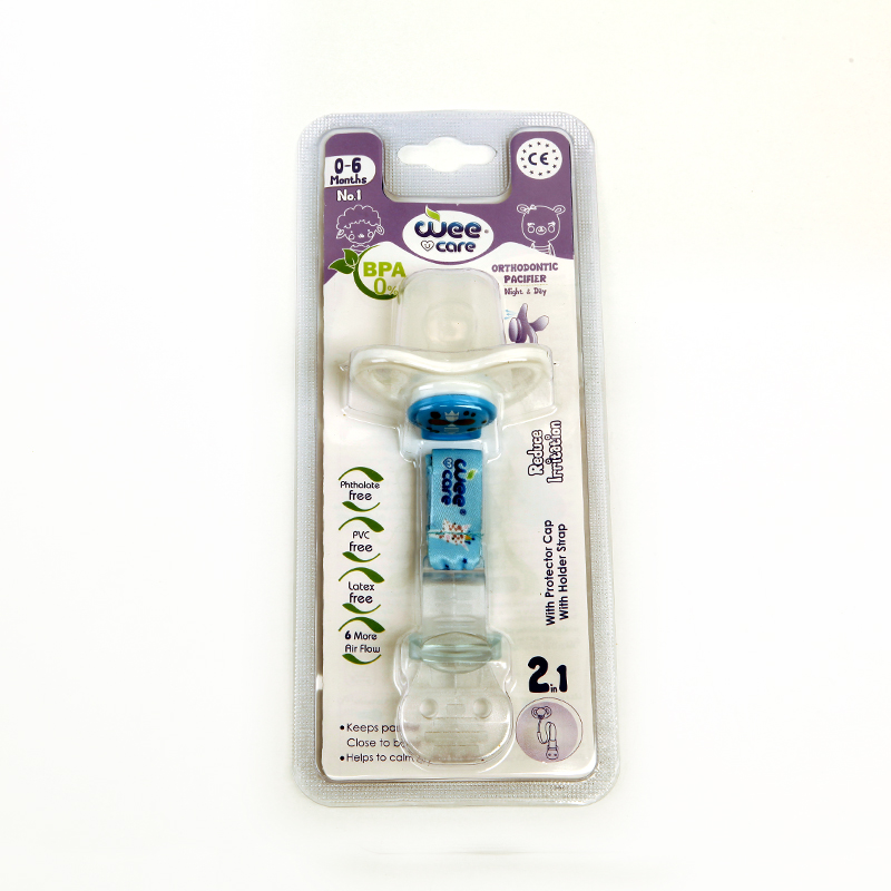 پستانک ارتودنسی وی‌کر Wee Care Orthodontic Pacifier مدل Night & Day (۰ تا ۶ ماه) – همراه بند و درپوش محافظ