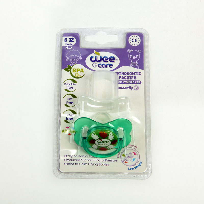 پستانک ارتودنتیک وی‌کر (Wee Care) مدل Butterfly با درپوش بهداشتی – سایز 2 مناسب 6 تا 12 ماه