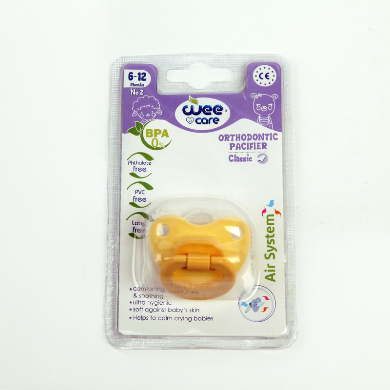 پستانک ارتودنتیک وی‌کر (Wee Care) مدل Classic – سایز 2 مناسب نوزادان 6 تا 12 ماه – رنگ زرد