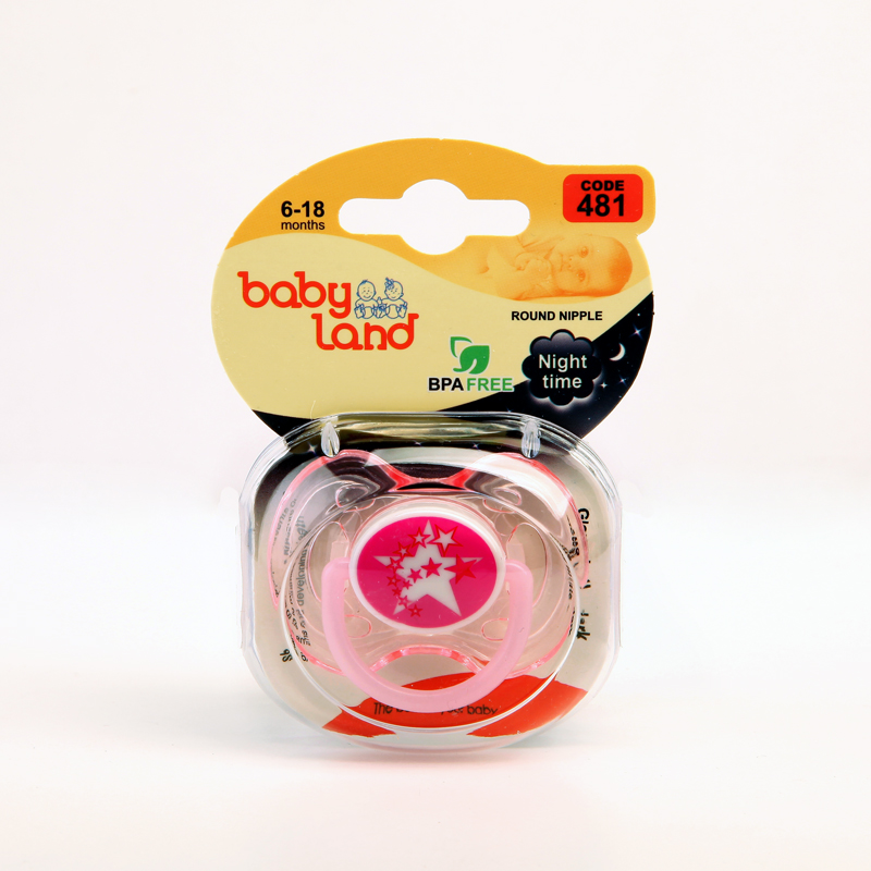 پستانک شب‌تاب بی‌بی‌لند (Baby Land) مدل Round Nipple کد 481 – مناسب 6 تا 18 ماه – Night Time – BPA Free