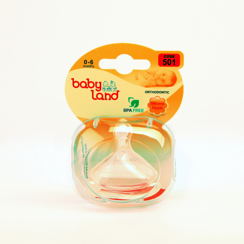 سرشیشه سیلیکونی بی‌بی‌لند (Baby Land) مدل Orthodontic کد 501 – مناسب 0 تا 6 ماه – BPA Free