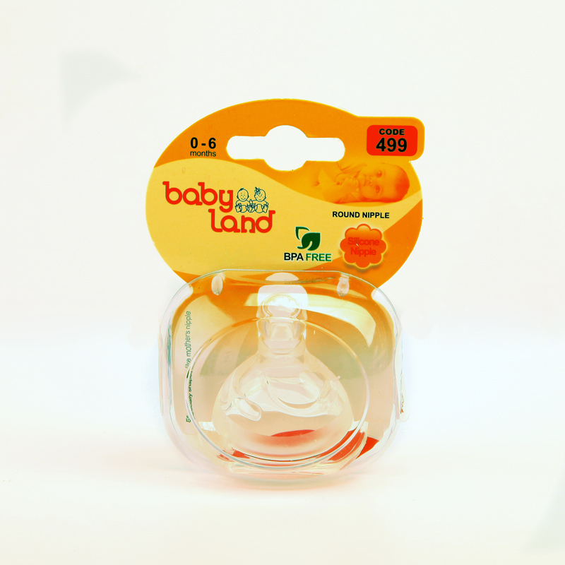 سرشیشه سیلیکونی بی‌بی‌لند (Baby Land) مدل Round Nipple کد 499 – مناسب 0 تا 6 ماه – BPA Free