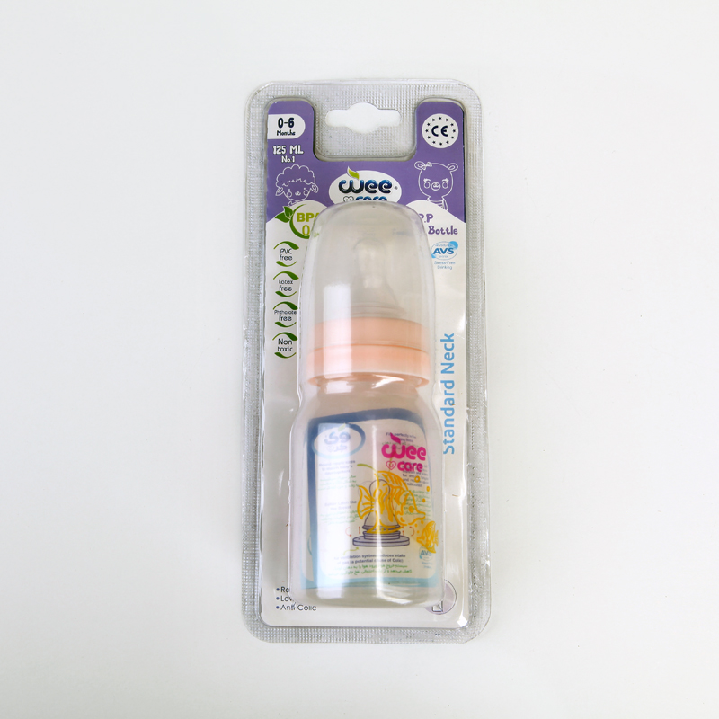 شیشه‌شیر نوزاد وی‌کر Wee Care مدل گردن استاندارد حجم 125 میل – مناسب 0 تا 6 ماه