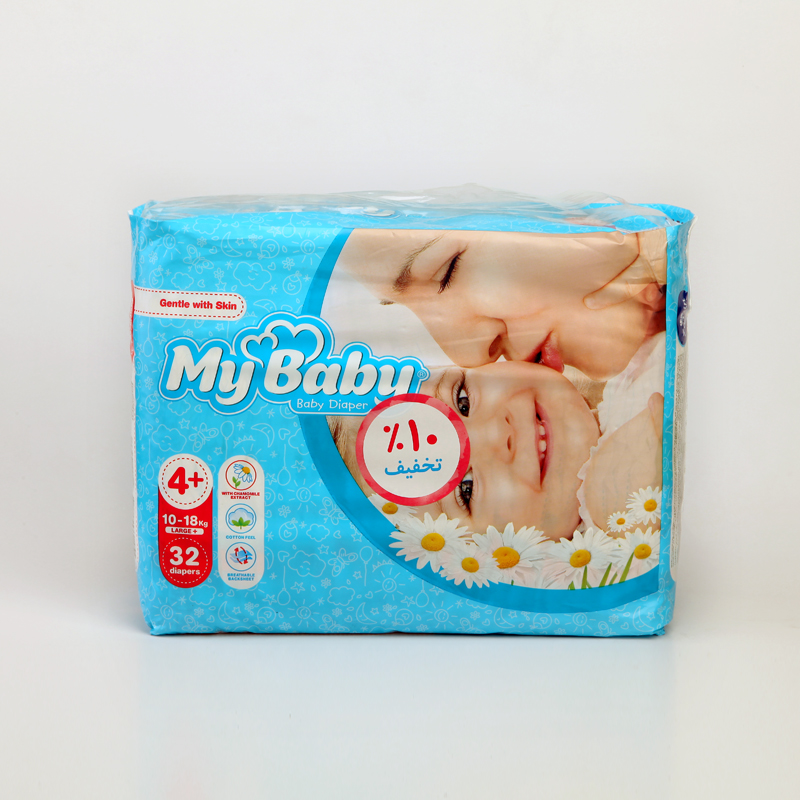 پوشک بچه مای‌بیبی My Baby سایز 4+ (Large Plus) – بسته 32 عددی