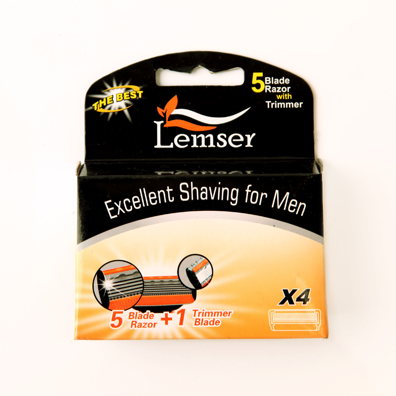 کارتریج تیغ اصلاح لمسر (Lemser) مدل 5 تیغه + تریمر – بسته ۴ عددی