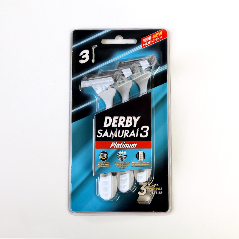 تیغ اصلاح دربی مدل Samurai 3 Platinum – سه‌تیغه، بسته ۳ عددی