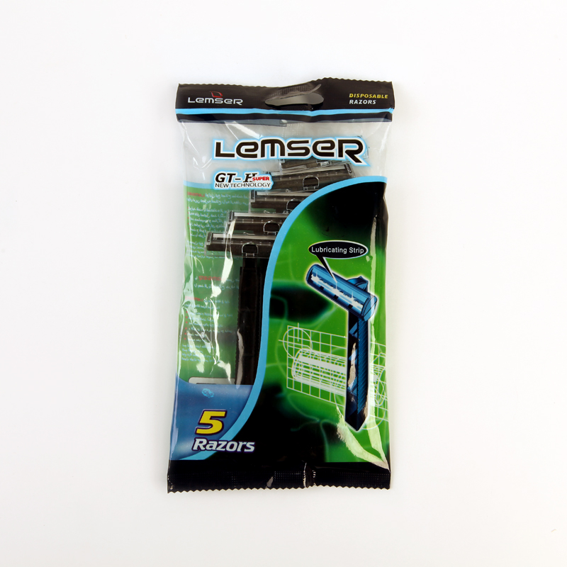 تیغ اصلاح لِمسر Lemser مدل GT-3 Super – سه تیغه، نوار روان‌کننده، بسته ۵ عددی