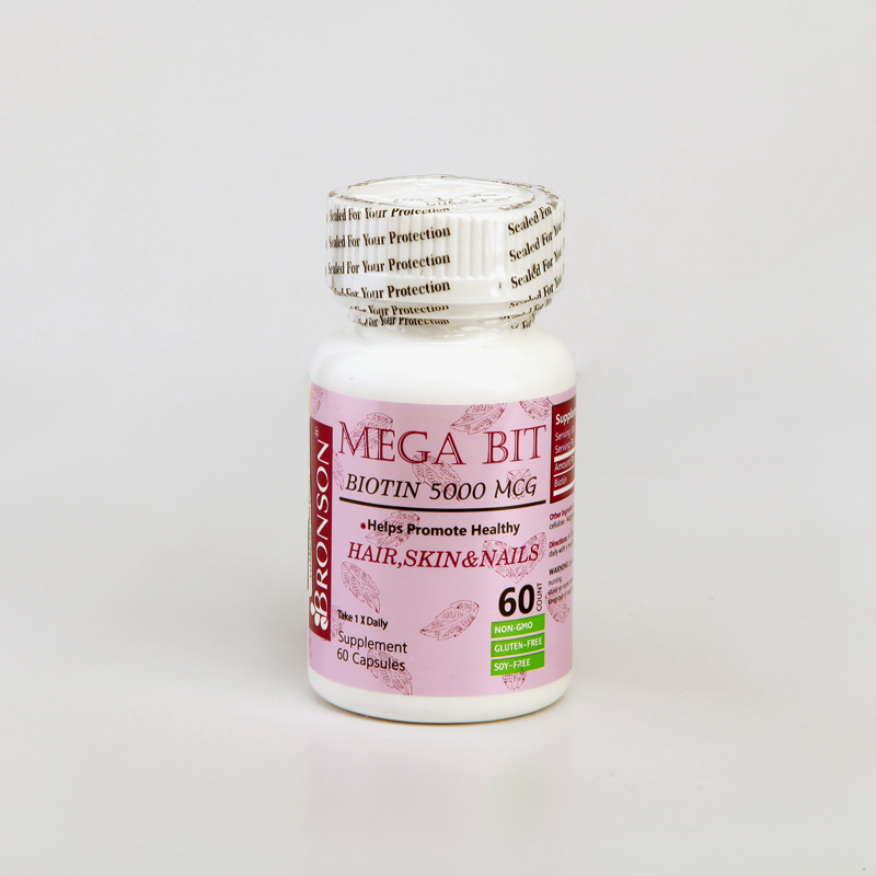 قرص بیوتین ۵۰۰۰ میکروگرم برونسون Mega Bit – تقویت مو، پوست و ناخن (۶۰ عددی)
