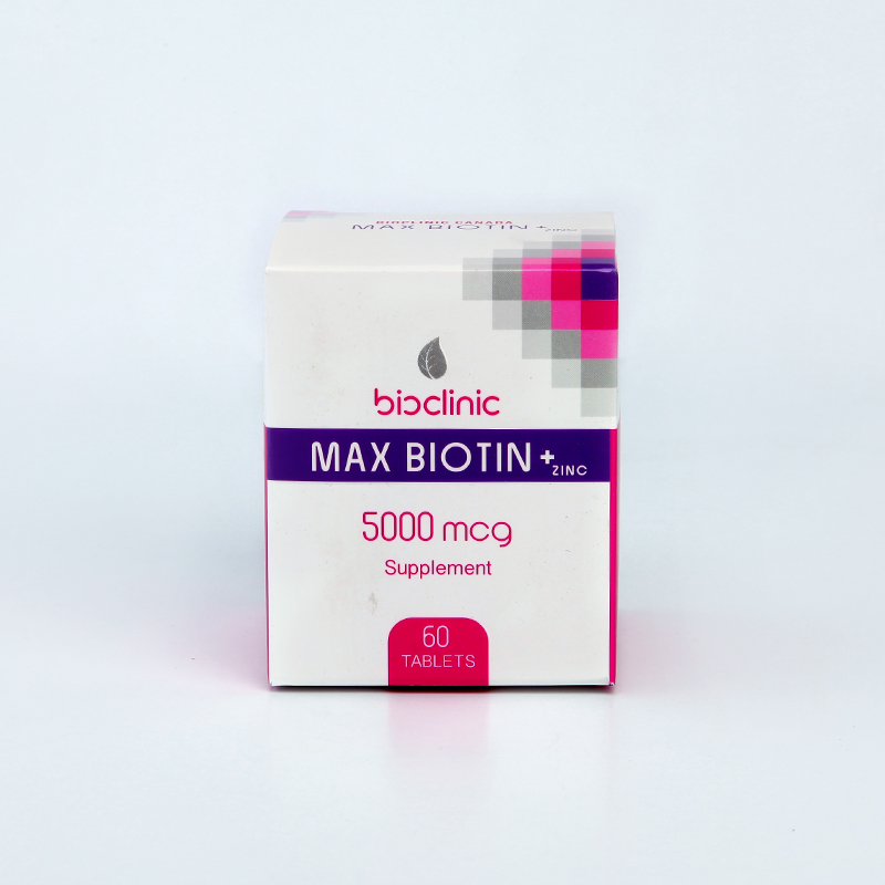 قرص ماکس بیوتین پلاس بایوکلینیک ۵۰۰۰ میکروگرم – تقویت‌کننده قوی مو، پوست و ناخن (۶۰ عددی)