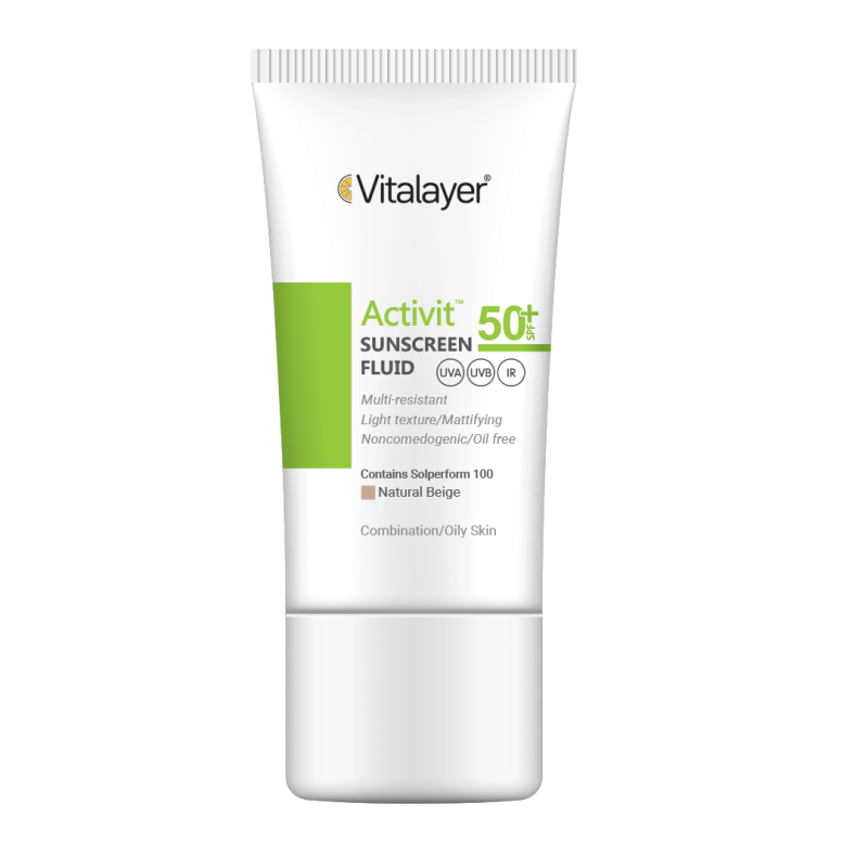 ضد آفتاب فلوئیدی رنگی Vitalayer Activit SPF50 | مناسب پوست چرب و مختلط