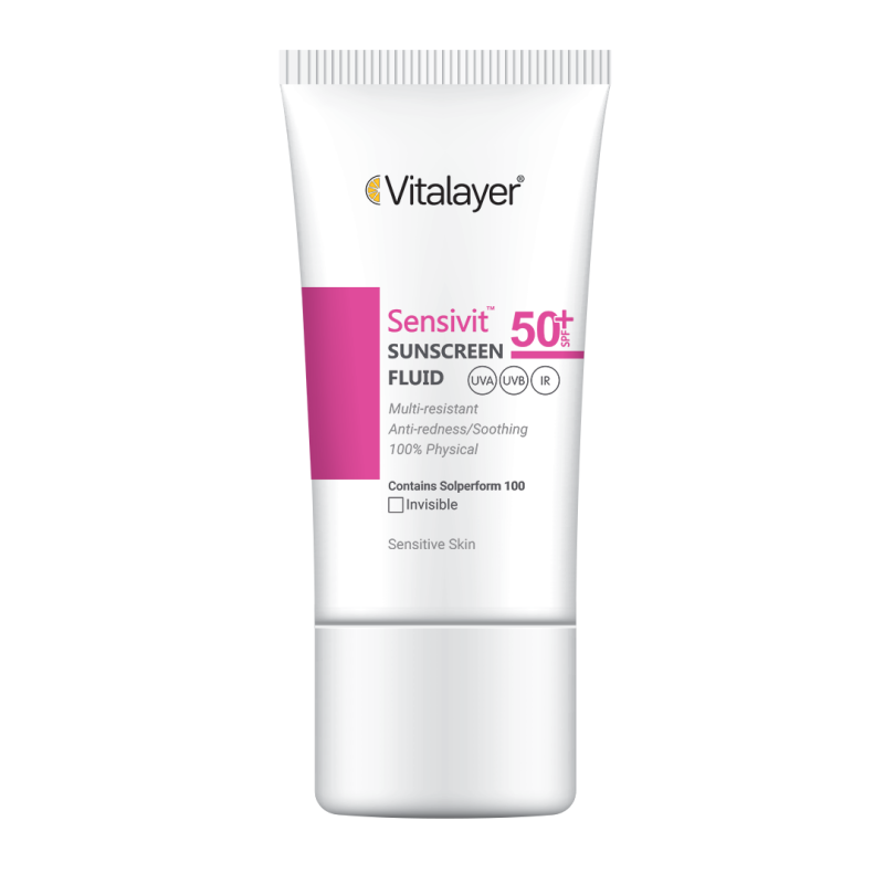 ضد آفتاب فلوئیدی پوست حساس Sensivit Sunscreen Fluid SPF50 ویتالیر | بی‌رنگ و فیزیکال
