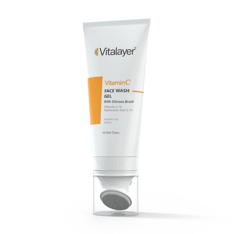 ژل شستشوی صورت Vitalayer Vitamin C با برس سیلیکونی | روشن کننده و پاک کننده ملایم پوست
