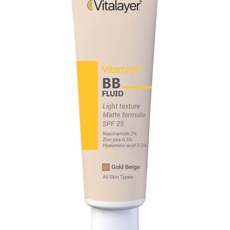 بی بی کرم ویتامین C ویتالیر Vitalayer رنگ Gold Beige حجم 40 میل | فلوئید BB مات با SPF 25