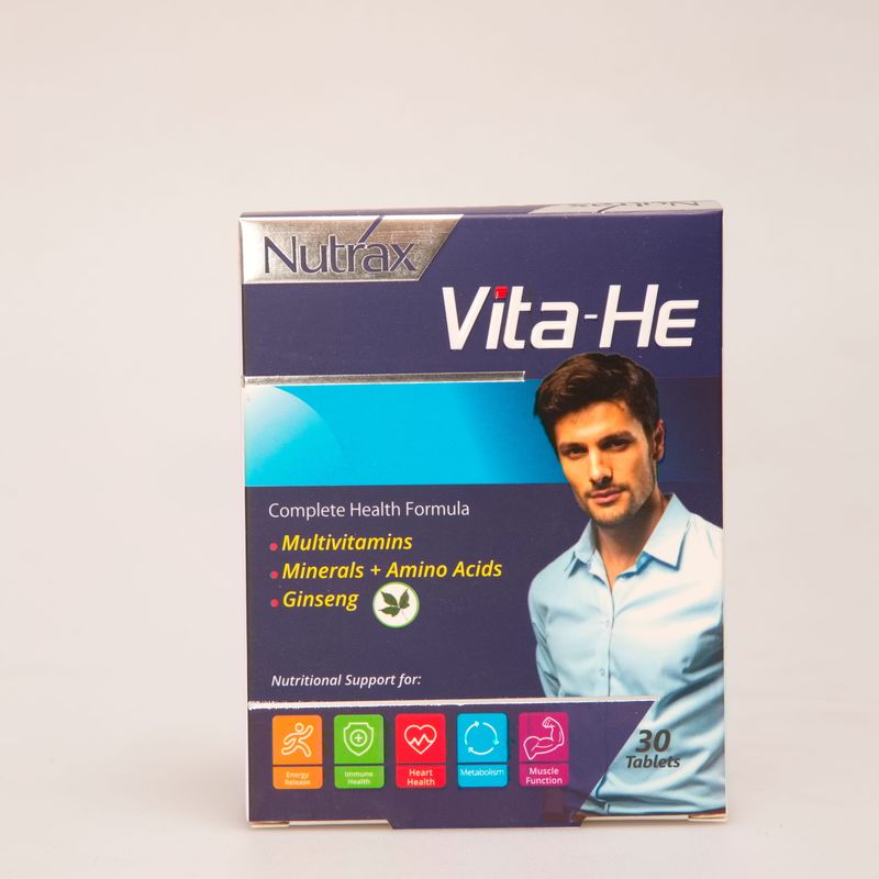 قرص ویتا اچ ای نوتراکس Nutrax Vita-He | مولتی ویتامین آقایان با جینسینگ، مواد معدنی و آمینواسیدها
