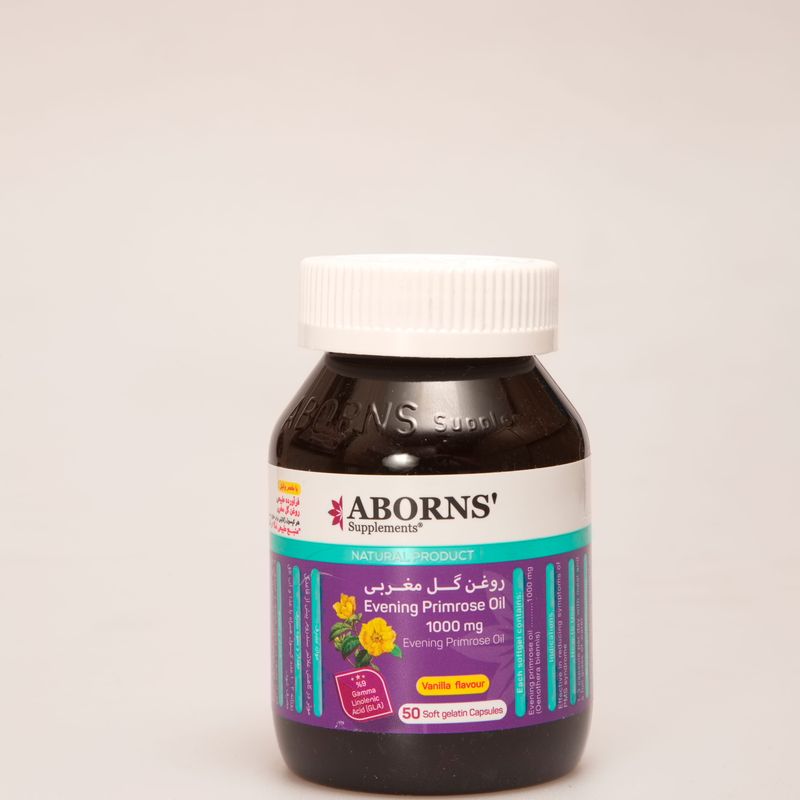 سافت ژل روغن گل مغربی 1000 میلی‌گرم ابورنز Aborns Evening Primrose Oil 1000mg | مکمل سلامت بانوان و پوست