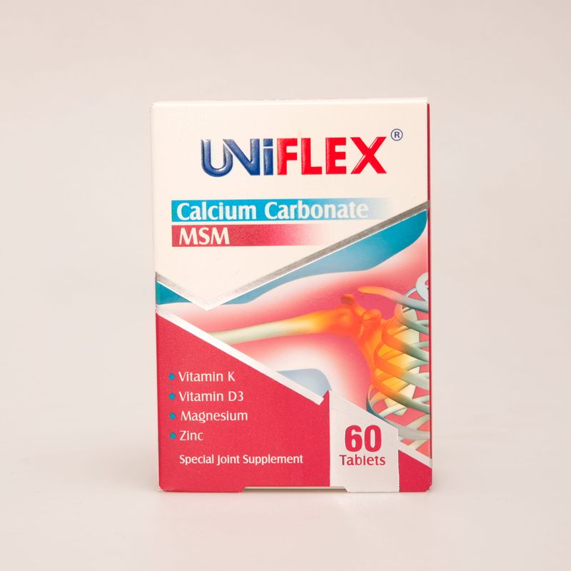 قرص یونی فلکس | مکمل کلسیم، MSM، ویتامین D3، منیزیم و زینک UniFlex 60 Tablets