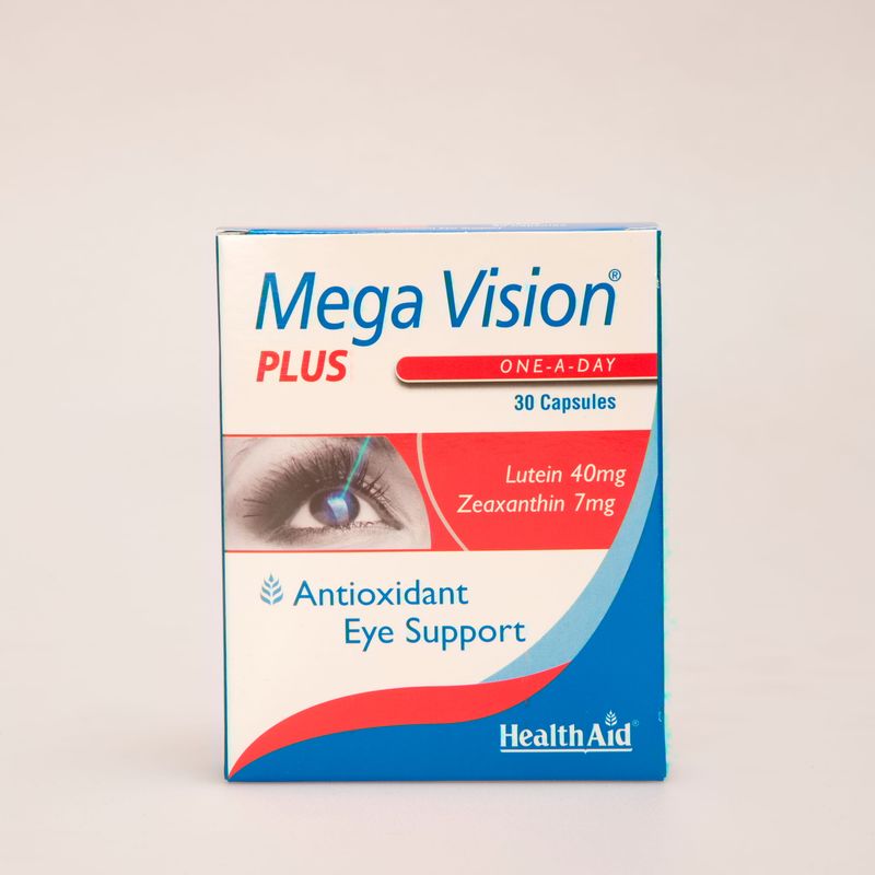 کپسول Mega Vision Plus هلث اید | مکمل تقویت بینایی با لوتئین ۴۰ میلی‌گرم و زآگزانتین