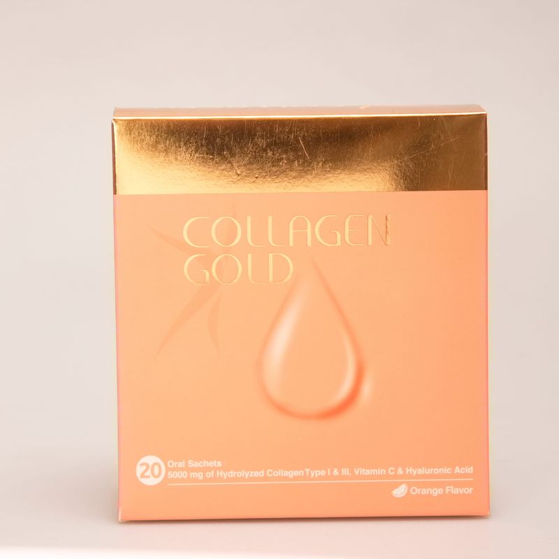 ساشه کلاژن گلد | Collagen Gold 5000mg حاوی کلاژن هیدرولیز شده، هیالورونیک اسید و ویتامین C