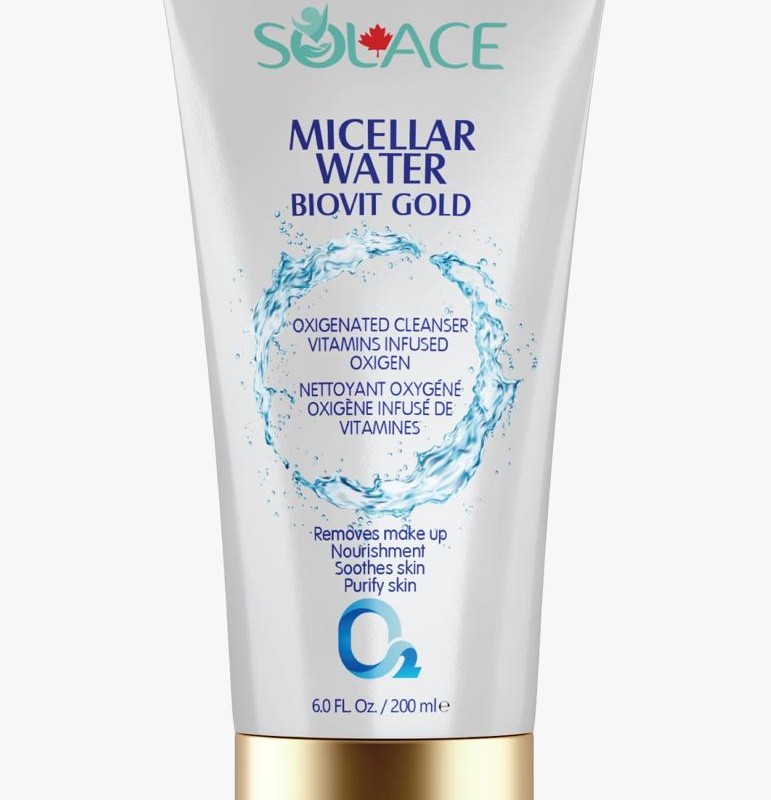 میسلار واتر اکسیژن رسان سولیس کانادا Solace Canada Micellar Water BioVit Gold | پاک‌کننده آرایش و آبرسان پوست