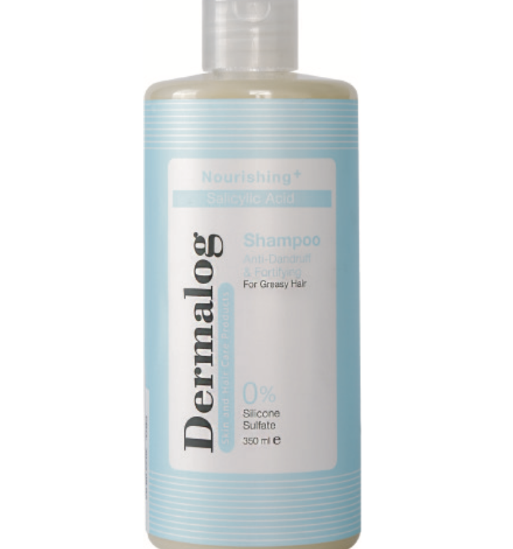 شامپو ضد شوره و تقویت‌کننده موهای چرب درمالوگ ۳۵۰ میلی‌لیتر (Dermalog Nourishing+ Salicylic Acid Anti-Dandruff & Fortifying Shampoo for Greasy Hair 350 ml)