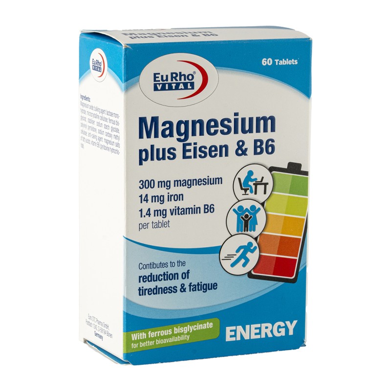 قرص منیزیم به همراه آهن و ویتامین B6 یورو ویتال / EuRho Vital Magnesium plus Eisen & B6