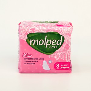 پد بهداشتی مولپد صورتی مدل ضخیم پنبه ای کلاسیک بزرگ بسته تکی 8 عددی