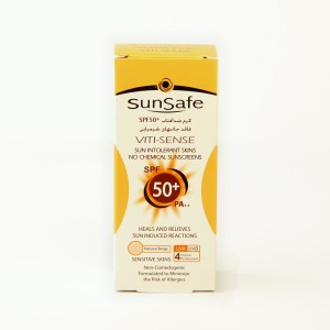 کرم ضدآفتاب سان‌سیف SPF50+ مدل VITI-SENSE – فاقد فیلتر شیمیایی، مخصوص پوست‌های حساس