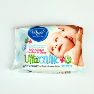 دستمال مرطوب کودک دافی مدل VitaMilk + E بدون الکل، پارابن و صابون – ۲۰ عددی