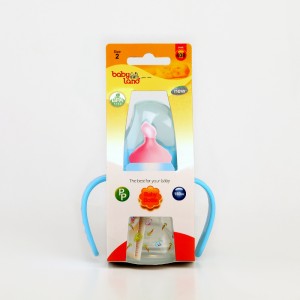 شیشه‌شیر بی‌بی‌لند (Baby Land) مدل 408 – 150 میلی‌لیتر – سایز 2 به‌همراه دسته‌های آبی و سرشیشه ارتودنسی