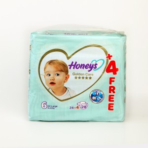 پوشک بچه هانیز Honeys Golden Care سایز 6 (XX Large) – بسته 28 عددی 24+4 رایگان