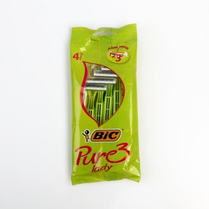 تیغ اصلاح زنانه بیک (BIC) مدل Pure 3 Lady – سه‌تیغه، حاوی آلوئه‌ورا، بسته ۴ عددی